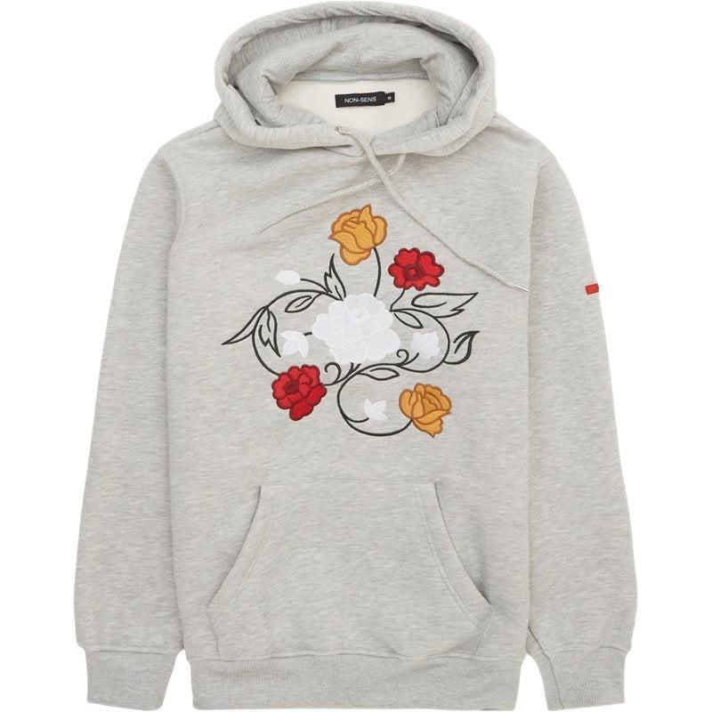 Non-sens Paradise Grey Melange Hættetrøje med Blomsterdesign
