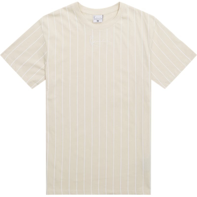 Karl Kani Essential Pinstripe T-shirt i Sandfarve - Stilfuld!