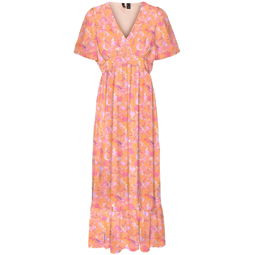 Elegant lang sommerkjole i Mock Orange fra VERO MODA