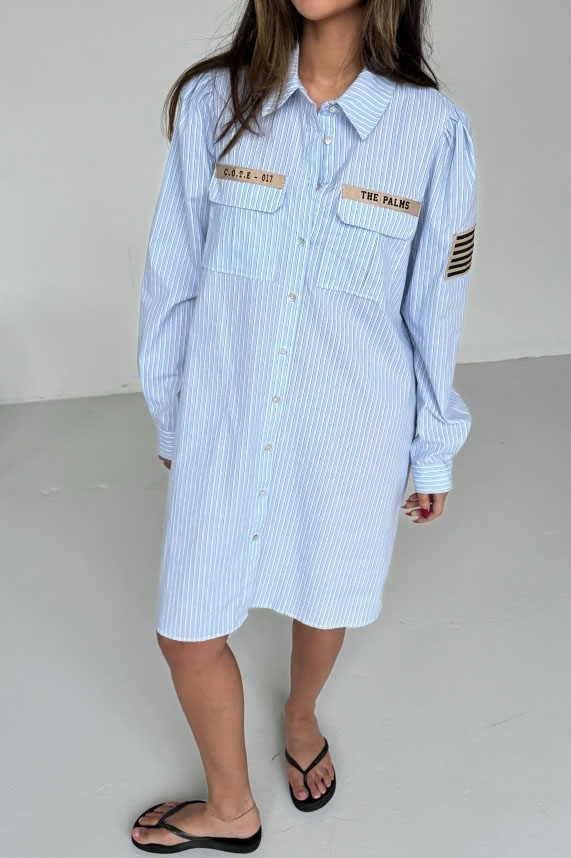 Continue - Kjole - Mili Stripe Patch Dress - Blue Stripe
