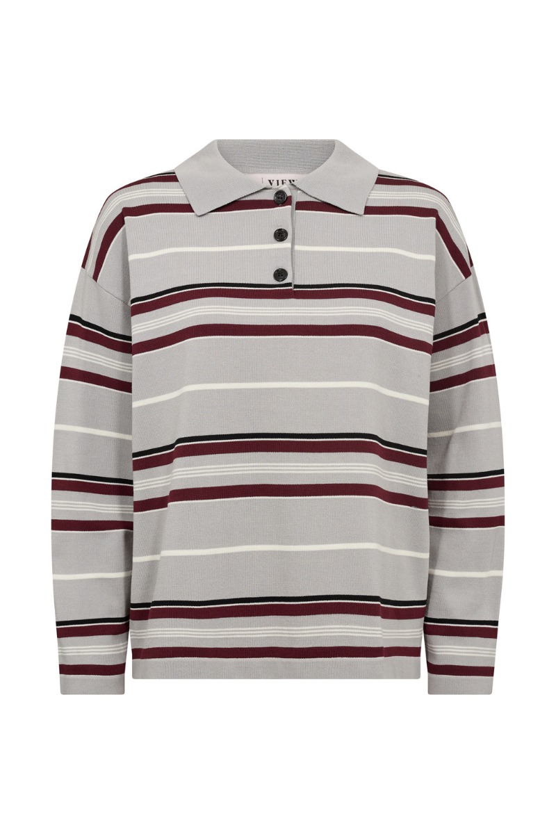 A-View - Bluse - Polo Long Sleeve Stripe Knit Blouse - Grey/Off white (Levering slut juli)
