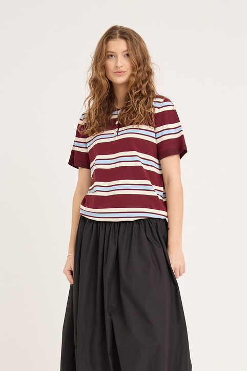 A-View - T-shirt - Polo Stripe Knit Blouse - Burgundy/white/blue (Levering slut juli)