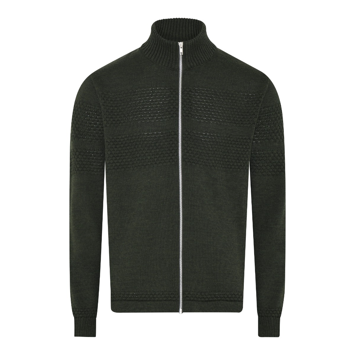 Clipper Saltum Cardigan i olivemelange – 100% Uld!