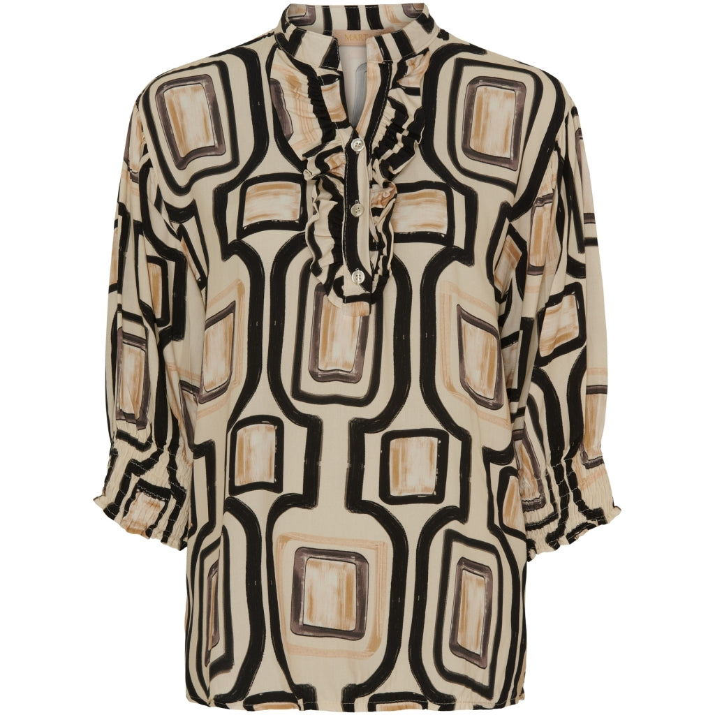 Elegant beige bluse med flæser – perfekt til hverdag!