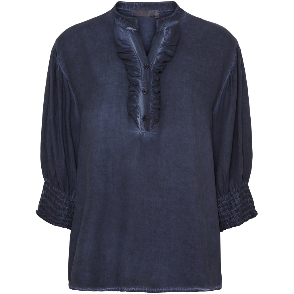 Elegant blå flæsebluse til kvinder – perfekt til enhver lejlighed!