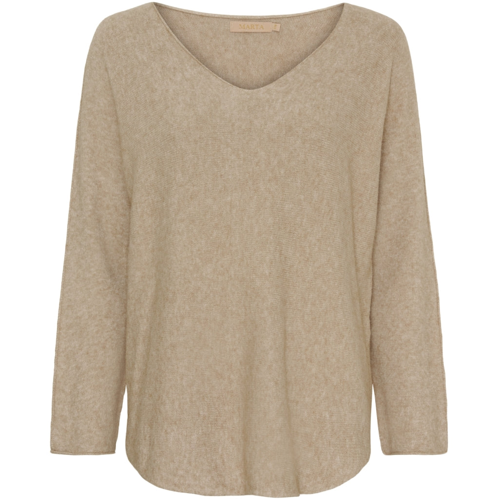 Elegant Beige V-hals Striktrøje - Et Uundgåeligt Must-Have!