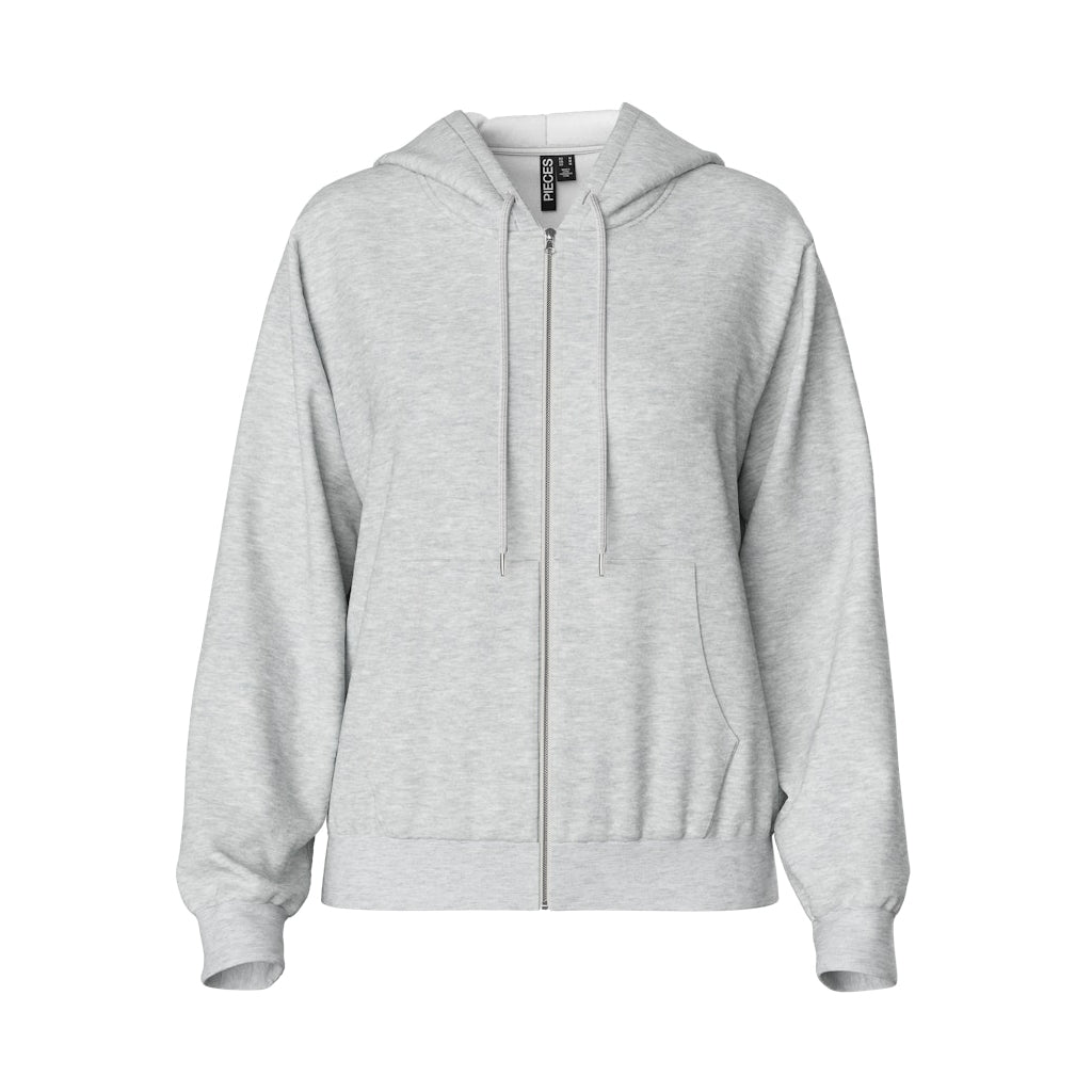 Stilfuld lys grå dame hoodie med lynlås – Tilbud!