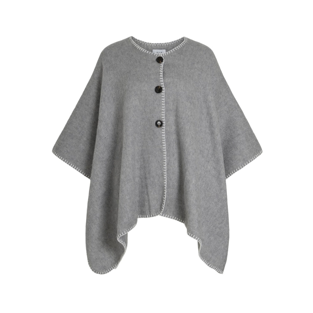 Elegant Lys Grå Melange Poncho til Modebevidste Damer