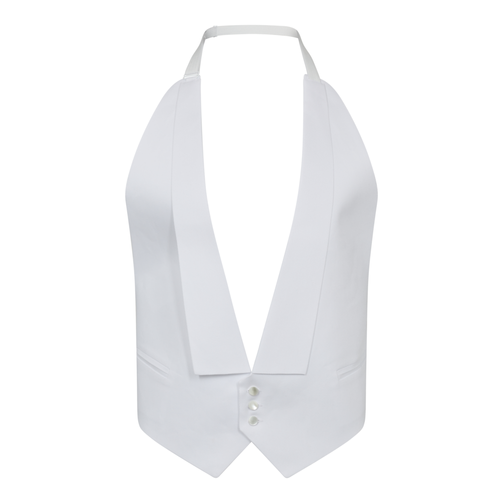 Elegant hvid kjolevest med justerbare detaljer – Tilbud!