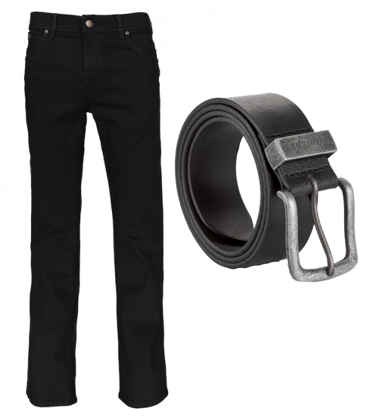 Wrangler Texas Stretch Jeans med Læderbælte – Sort Stil