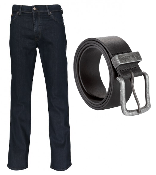 Wrangler Texas Stretch Jeans med Læderbælte – Blå/Sort!