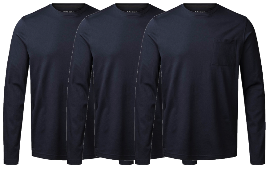 Belika 3-pak Langærmede T-shirts med Lomme – Navy Tilbud!