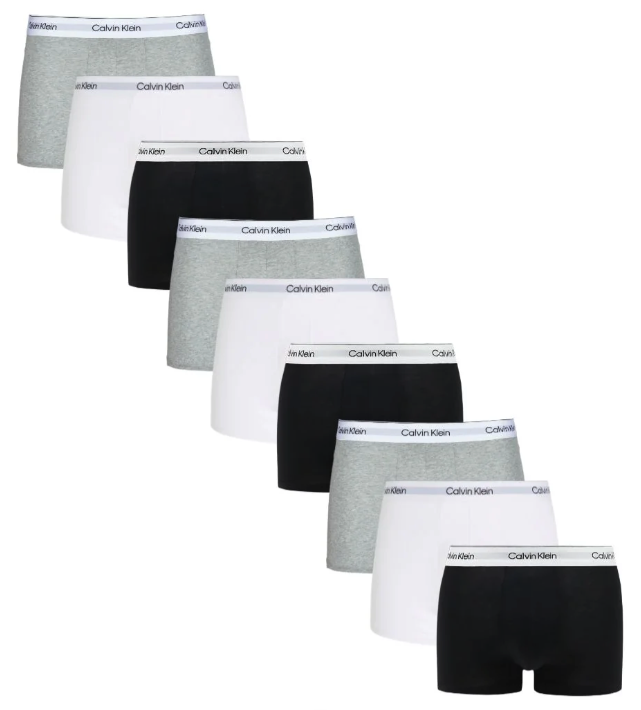 Calvin Klein 9-pak Trunks i Sort-Grå-Hvid - Hurtig levering!